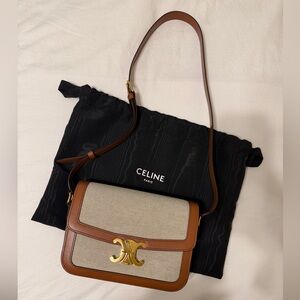Celine Classique Triomphe Bag in Textile and Natural Calfskin
